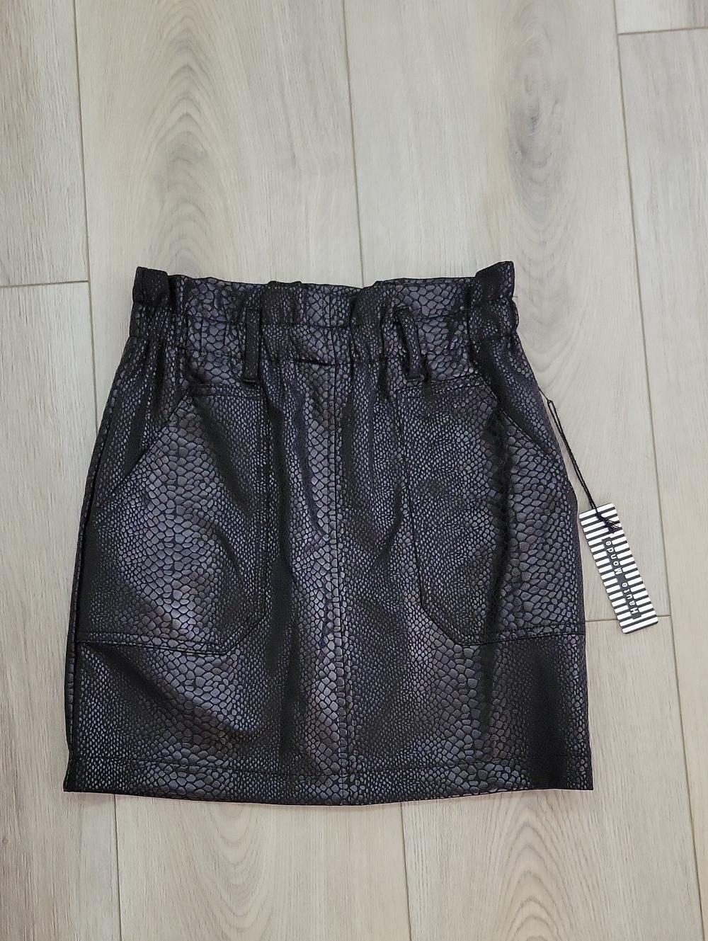 Haute Monde Black Faux-Leather Mini Skirt with Paperbag Waist